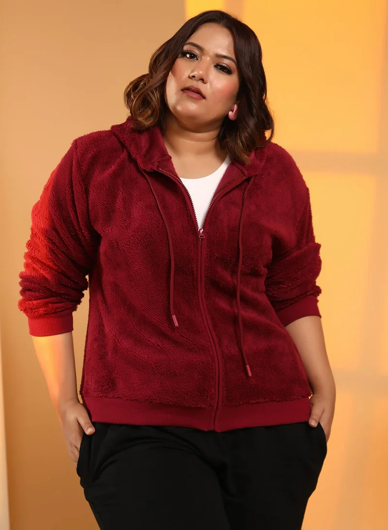 Instafab Plus Women's Carmine Red Zip-Front Fleece Hoodie