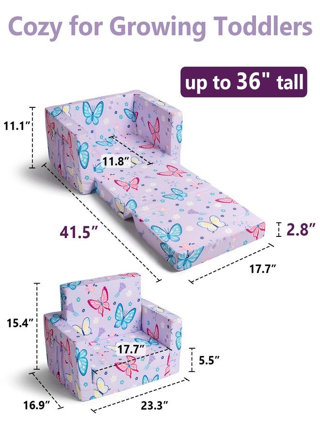TinyPalsa Foldable Toddler Couch, 30% More Support, 2-in-1 Comfy Sofa & Lounger for 1-3 Years Old Girls Boys, Space Saving & Easy to Clean Kids Chair for Reading, Playroom (Purple Butterfly) - Image 4