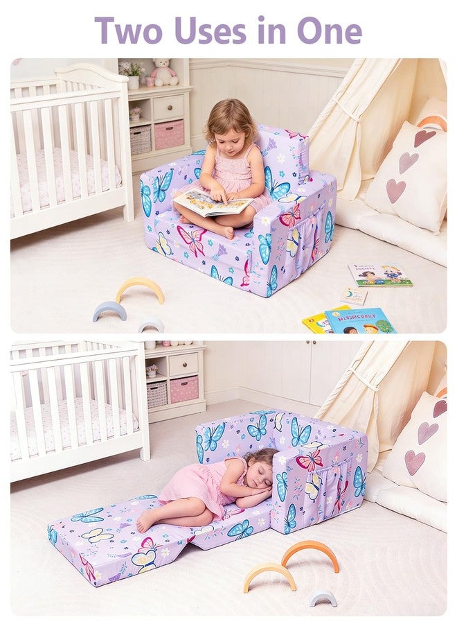 TinyPalsa Foldable Toddler Couch, 30% More Support, 2-in-1 Comfy Sofa & Lounger for 1-3 Years Old Girls Boys, Space Saving & Easy to Clean Kids Chair for Reading, Playroom (Purple Butterfly) - Image 2