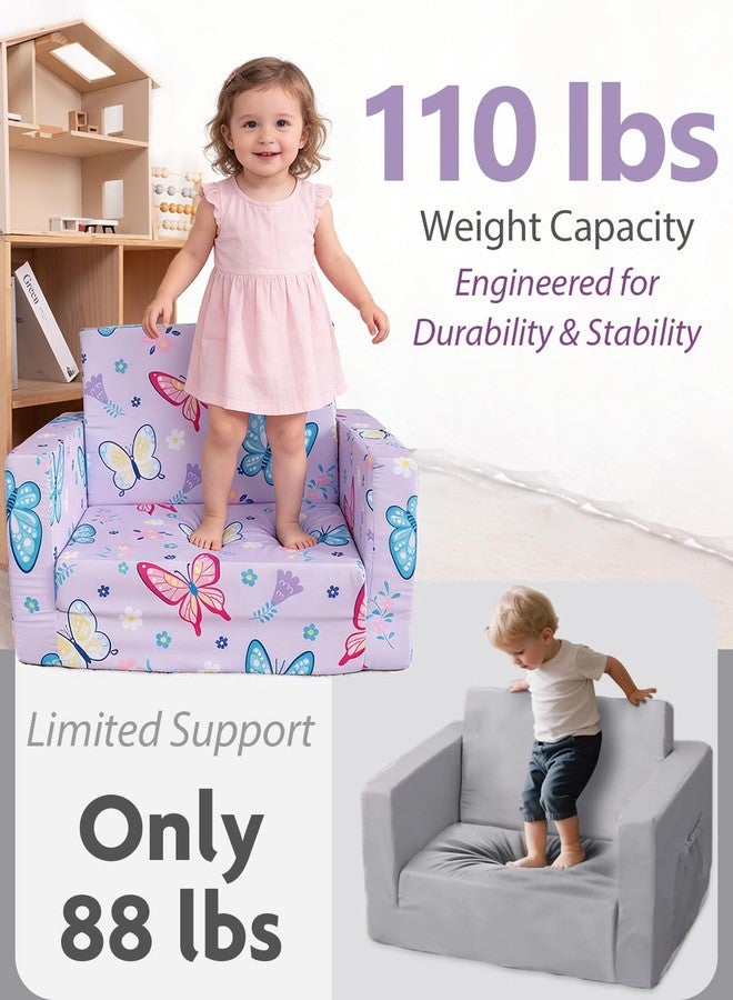 TinyPalsa Foldable Toddler Couch, 30% More Support, 2-in-1 Comfy Sofa & Lounger for 1-3 Years Old Girls Boys, Space Saving & Easy to Clean Kids Chair for Reading, Playroom (Purple Butterfly) - Image 3