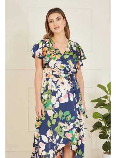 light blue midi wrap dress Light Blue Floral Wrap Maternity Midi Dress