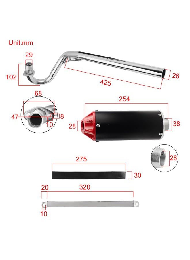FLYPIG 28mm Dirt Bike Exhaust Muffler Pipe Silencer for XR50 CRF50 50cc 70cc 90cc 110cc 125cc SSR110 SSR125 TRX90 CRF70 XL70 Taotao DB14 DB10 Roketa Coolster TTR Pit Bike Muffler Motorcycle Exhaust - Image 2