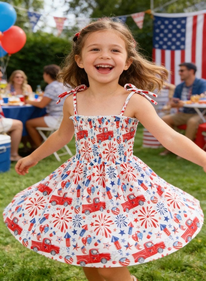 Tkria Girls American Flag Dress Toddler 4th of July Dresses USA Kids Star Patriotic Outfit Firework Tie Dye Summer Clothes 5T - Image 5
