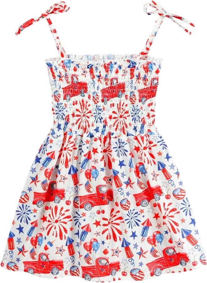 Tkria Girls American Flag Dress Toddler 4th of July Dresses USA Kids Star Patriotic Outfit Firework Tie Dye Summer Clothes 5T - Image 1