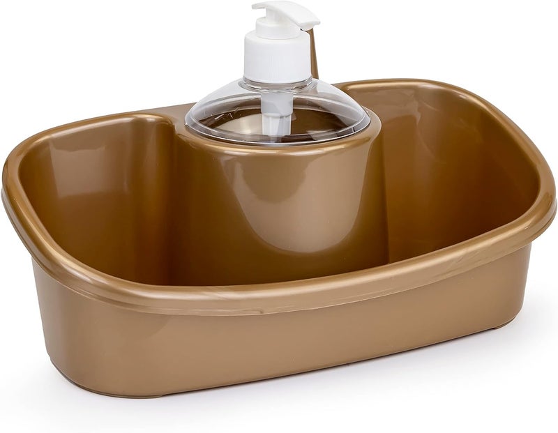 PlasticForte Plastic Forte 3 In 1 Soap Dispensing And Sponge Holder - 250ml - GOLDEN BROWN - Image 1