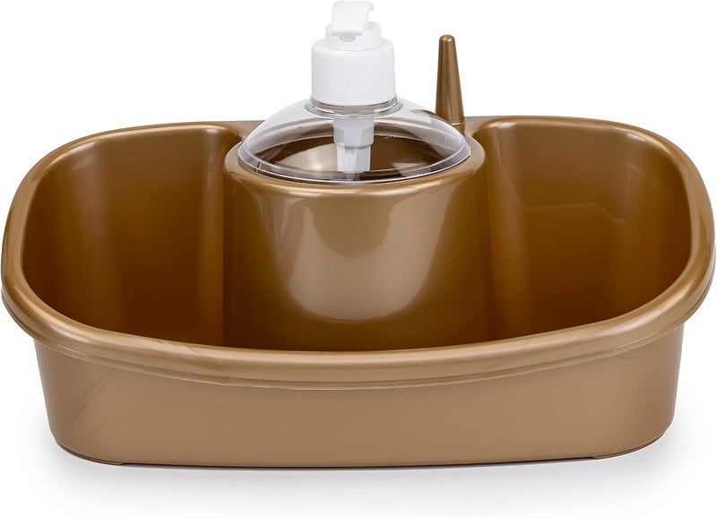 PlasticForte Plastic Forte 3 In 1 Soap Dispensing And Sponge Holder - 250ml - GOLDEN BROWN - Image 2