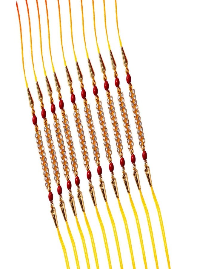 Suninow Designer Stone Studded Thread Rakhi (Pack of 10)