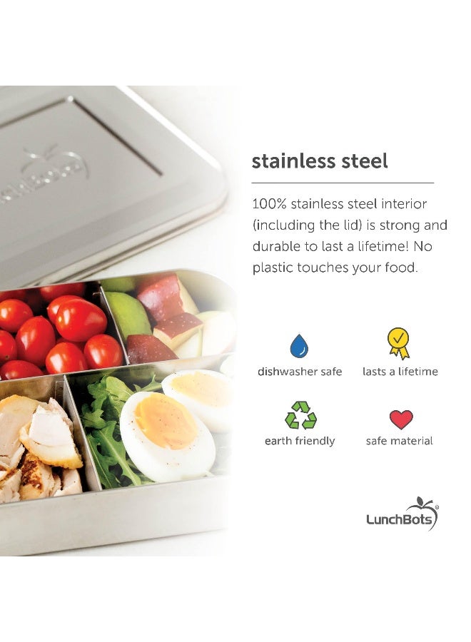 LunchBots Large Trio Stainless Steel Lunch Container -Three Section Design for Sandwich and Two Sides - Metal Bento Lunch Box - Eco-Friendly - Stainless Lid - Staineless Steel - Image 3