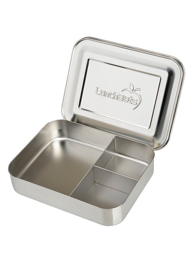 LunchBots Large Trio Stainless Steel Lunch Container -Three Section Design for Sandwich and Two Sides - Metal Bento Lunch Box - Eco-Friendly - Stainless Lid - Staineless Steel - Image 1