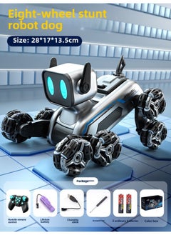 Generic Eight Wheel Stunt Mechanical Dog Intelligent Remote Control Robot Dog Remote Control Car Hand Control Drift Gesture Induction Pet Dog Gift-Color:Remote Control Robot Dog [handle + Eight-wheel Stunts + Music And Lighting] Color Box-Specifications:[three-battery Play] 3 Sets Of Lithium Batteries + Remote Control Car Battery + Screwdriver + Lifetime Warranty  - Image 1