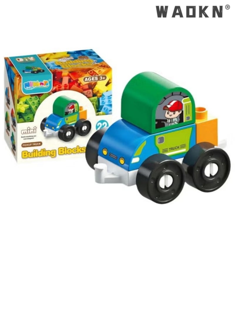 WAOKN New Kids Early Education Easy Assembling Building Blocks Toy Cars Cute and Fetching City Transportation Vehicle Series Pickup Truck