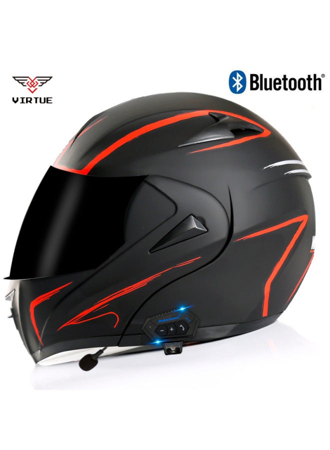 Virtue Motorcycle Bluetooth Open-Face Helmet for Men - 3C Certified, Asian Red Lightning Tea Mirror