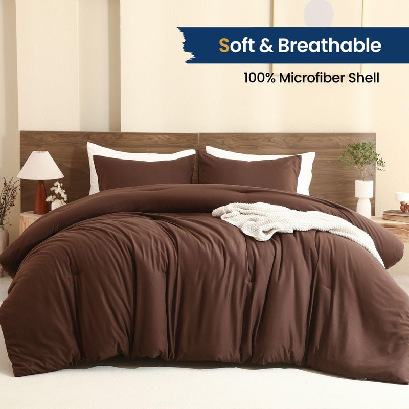 Paxrac Earthy Brown Comforter King Size, Neutral 3 Pieces Comforter Set, Lightweight Solid Bedding Set, All Seasons Soft Fluffy King Comforter Set (104x90In Comforter & 2 Pillowcases) - Image 2