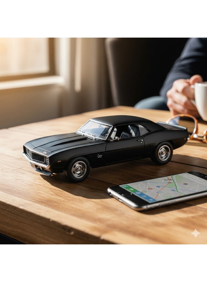 D-Power 1:36 Diecast Chevrolet Camaro 1969 – Matte Black, Pull Back, Classic Muscle Car Collectible Model - Image 2