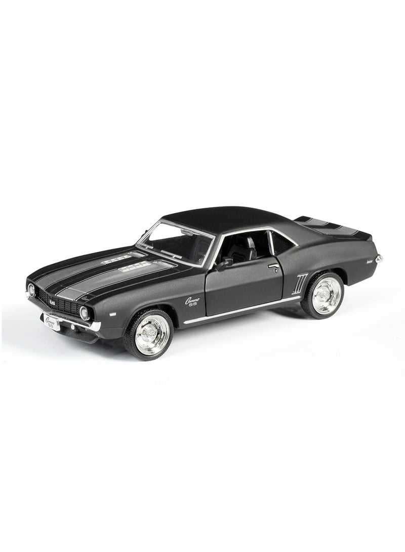 D-Power 1:36 Diecast Chevrolet Camaro 1969 – Matte Black, Pull Back, Classic Muscle Car Collectible Model - Image 1