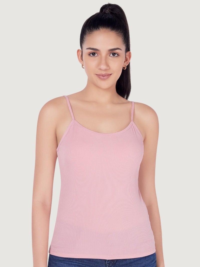 PLUMBURY Polyester Women's Padded Camisole Adjustable Spaghetti Strap Tank Top with Built-in Shelf Bra| Relaxed Fit | Pink Size XL - Image 2