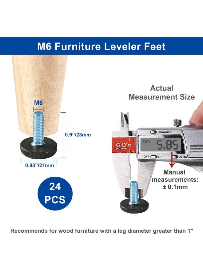 WAFJAMF WAFJAMF 24 PCS M6 Thread Adjustable Furniture Levelers Screw in Threaded, Adjustable Levelers Feet Screw On Furniture Glide Leveling for Table, Chair, Furniture Legs (M6 Thread)  - Image 2