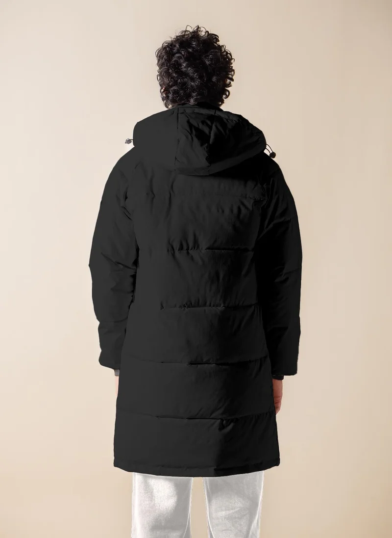 SHAPES HOODED DETAIL PUFFER JACKET