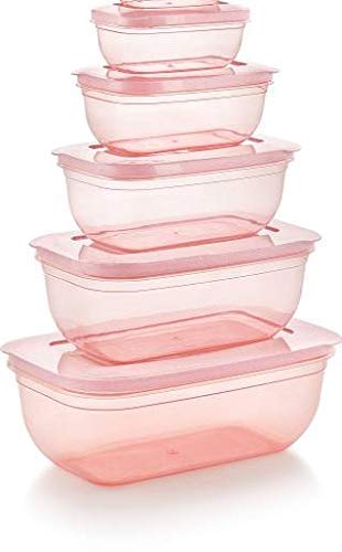 AVIROM 5 Pcs Rectangle BPA Free Plastic Kitchen Storage Jars containers Canisters Set for Refrigerator Capacity 150 ml 290 ml580 ml1700 ml2700 ml Multicolor - Image 1
