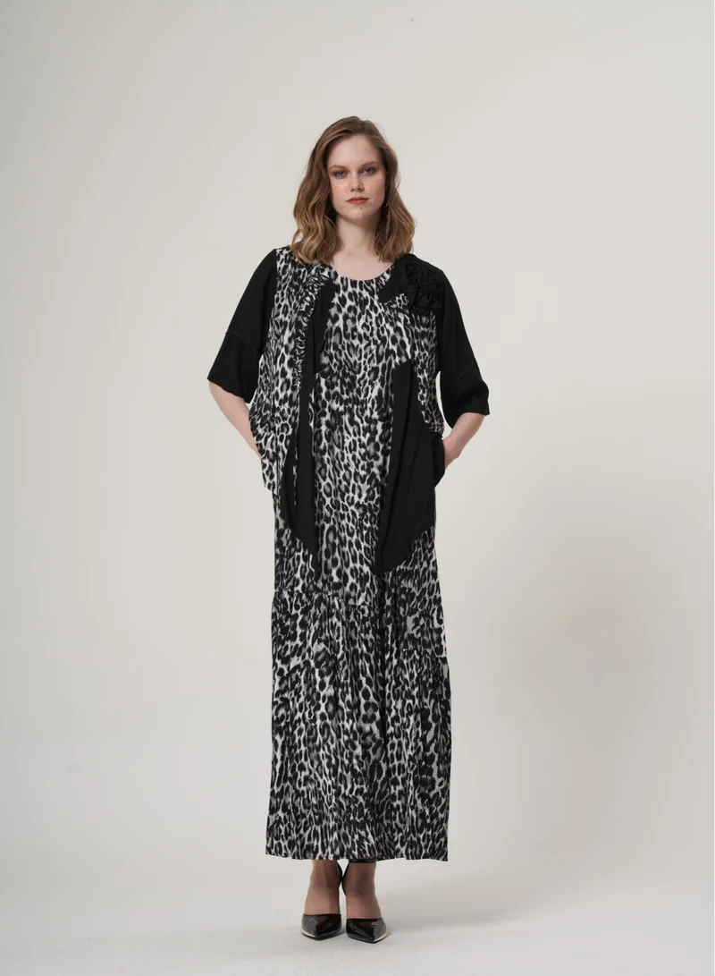 Plus Size Leopard Dress with Jacket - Black