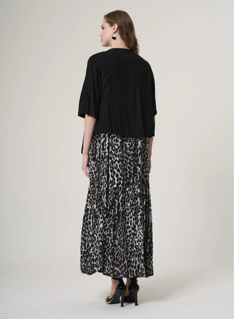 MissWhence  Plus Size Leopard Dress with Jacket - Black for Women | Best Price UAE
