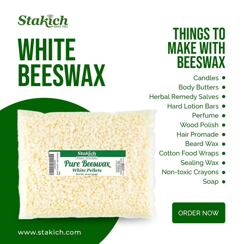 Stakich Pure White Beeswax Pellets, All Natural, Cosmetic Grade, Premium Quality (1 Pound) - Image 2
