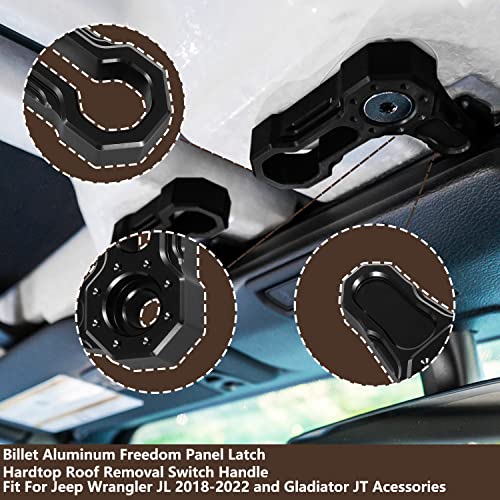 Opall Billet Aluminum Freedom Panel Latch Hardtop Roof Removal Switch Handle Compatible with Jeep Wrangler JL 2018-2025 and Gladiator JT Acessories Black (Set of 6 Locks) - Image 2