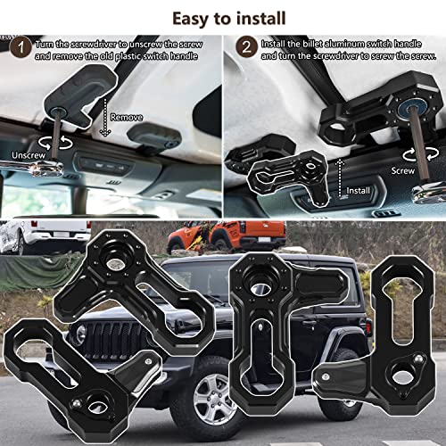 Opall Billet Aluminum Freedom Panel Latch Hardtop Roof Removal Switch Handle Compatible with Jeep Wrangler JL 2018-2025 and Gladiator JT Acessories Black (Set of 6 Locks) - Image 4