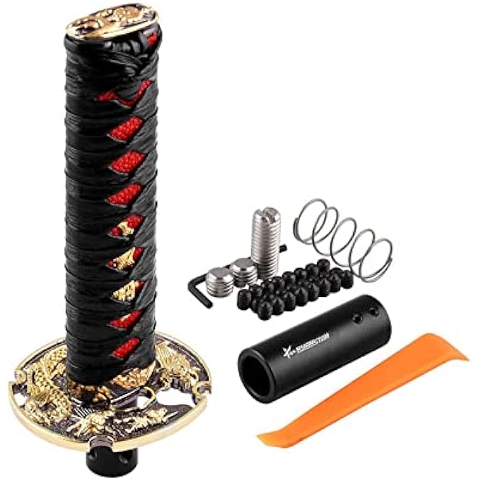 ريحني مقبض ناقل الحركة الأوتوماتيكي لفريق رايانستار ريسينغ ساموراي سورد متوافق مع ناقل حركة أوتوماتيكي بزر القفل، ناقل حركة كاتانا البارد، وزن معدني أسود أحمر - Image 2