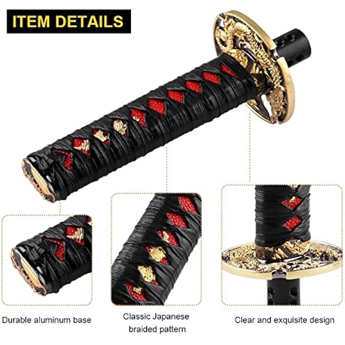 ريحني مقبض ناقل الحركة الأوتوماتيكي لفريق رايانستار ريسينغ ساموراي سورد متوافق مع ناقل حركة أوتوماتيكي بزر القفل، ناقل حركة كاتانا البارد، وزن معدني أسود أحمر - Image 5