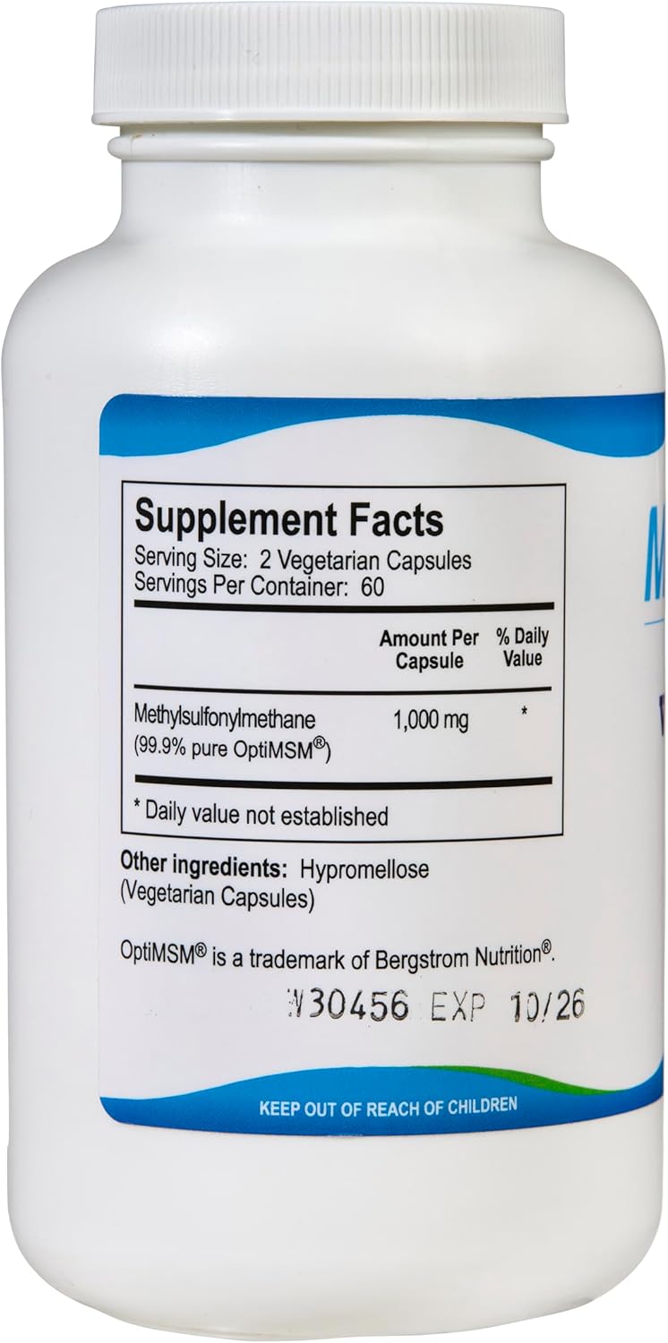 KALA HEALTH MSMPure MSM Vegetarian Capsules  1000 mg USSourced MSM per Capsule for Joint Health Skin Appearance Hair  Nail Support  120 Count Organic Sulfur - Image 3