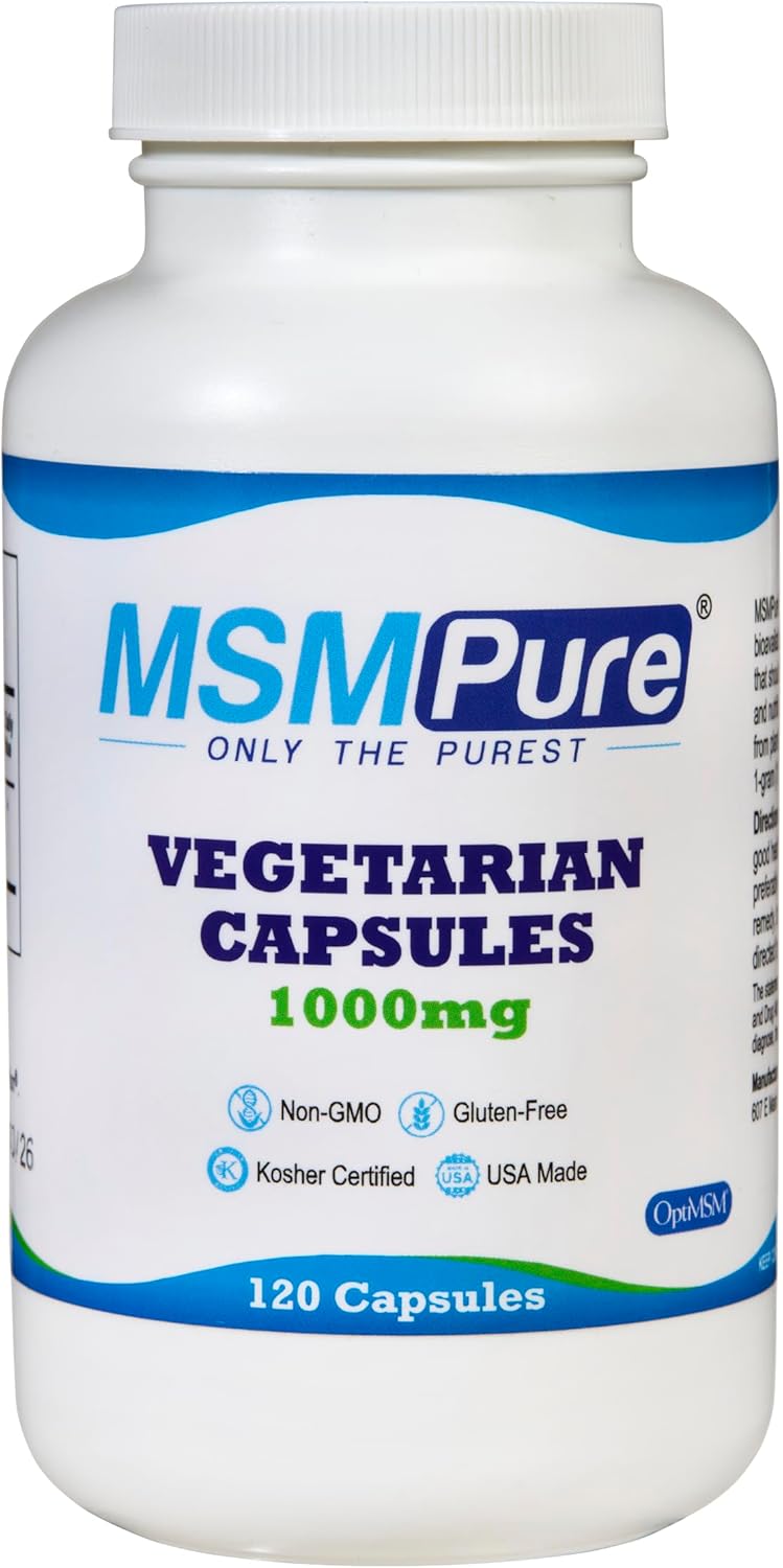 KALA HEALTH MSMPure MSM Vegetarian Capsules  1000 mg USSourced MSM per Capsule for Joint Health Skin Appearance Hair  Nail Support  120 Count Organic Sulfur - Image 1