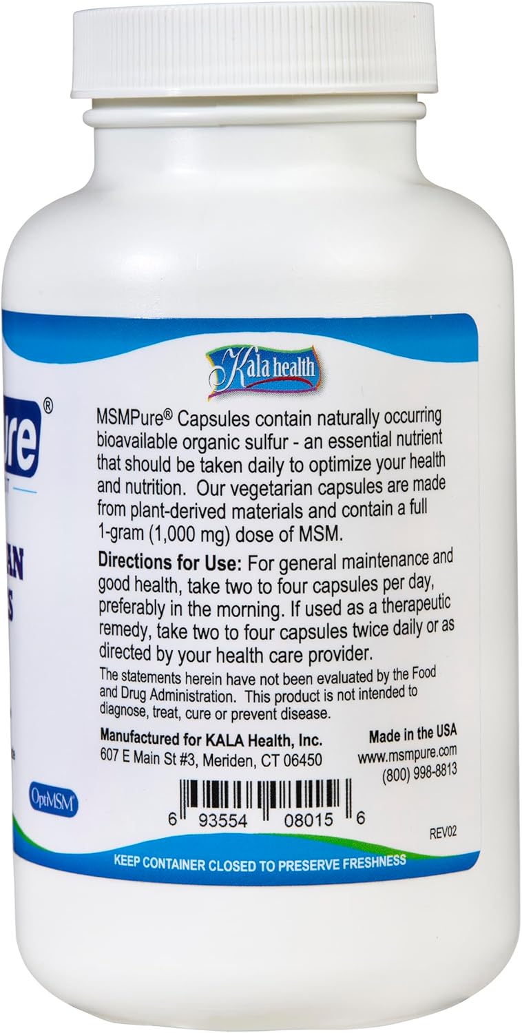 KALA HEALTH MSMPure MSM Vegetarian Capsules  1000 mg USSourced MSM per Capsule for Joint Health Skin Appearance Hair  Nail Support  120 Count Organic Sulfur - Image 2