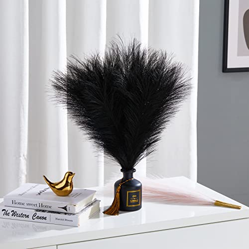 Serwalin Black Pampas Grass Decor, 6Pcs Faux Pampas Grass 17 Inch, Short Artificial Pompous Grass for Gothic Room Decoration, Wedding, Home and Halloween Decoration - Image 2