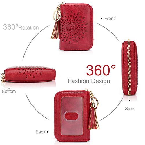 APHISON RFID Credit Card Holder Zipper Card Case Keychain Small Wallet for Women 1927 RED - Image 2