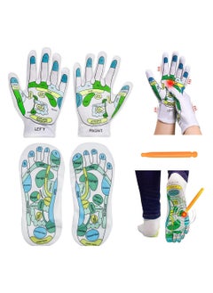 4PCS Acupressure Reflexology Tools Set Socks and Gloves, Tutorial Reflexology Gloves with Massage Sandal, Pain Relief Acupuncture Socks for Foot Massage