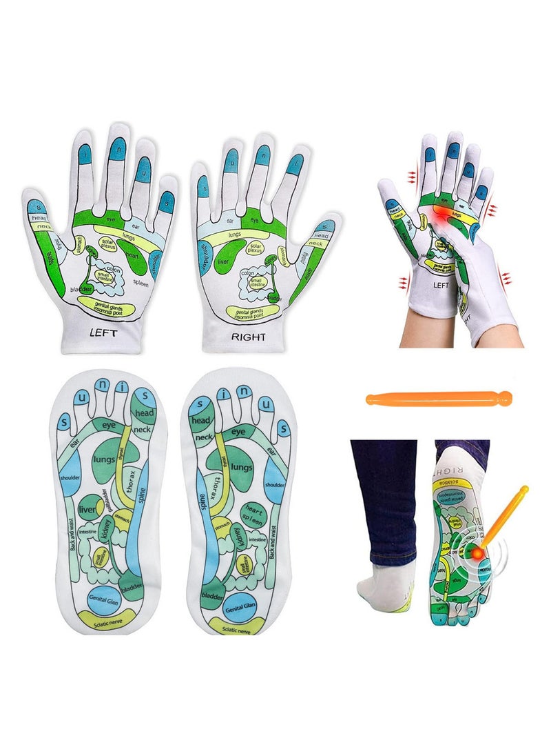 Generic - 4PCS Acupressure Reflexology Tools Set Socks and Gloves, Tutorial Reflexology Gloves with Massage Sandal, Pain Relief Acupuncture Socks for Foot Massage - Image 1