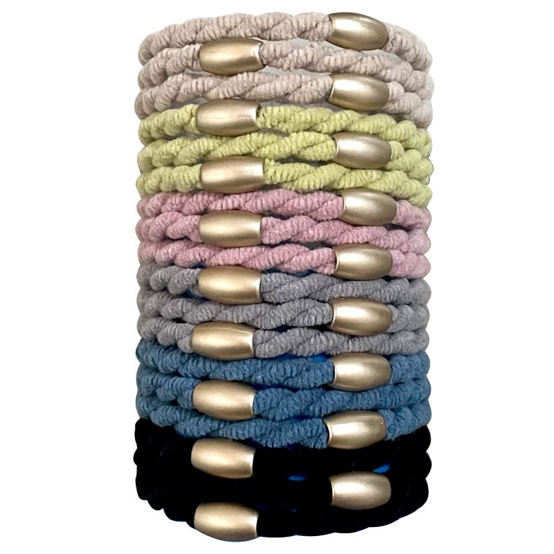 UDeBe 18 Count Braided Hair Ties Hair Bracelets Metal Beads Thick Hair Elastics Basics for Men Women