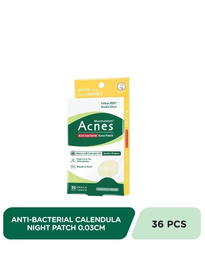 Mentholatum Acnes Anti-Bacterial Calendula Night Acne Patches, Hydrocolloid Pimple Patches with Calendula Oil, Almost Invisible Matte Finish, Waterproof & Sweatproof, 36 Patches - Image 2