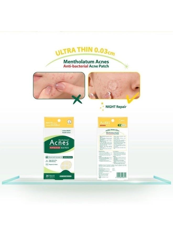 Mentholatum Acnes Anti-Bacterial Calendula Night Acne Patches, Hydrocolloid Pimple Patches with Calendula Oil, Almost Invisible Matte Finish, Waterproof & Sweatproof, 36 Patches - Image 4