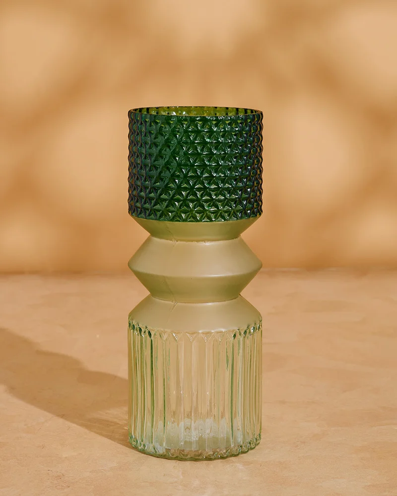 REDTAG Green Patterned Glass Vase Small