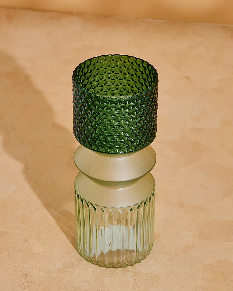 REDTAG Green Patterned Glass Vase Small
