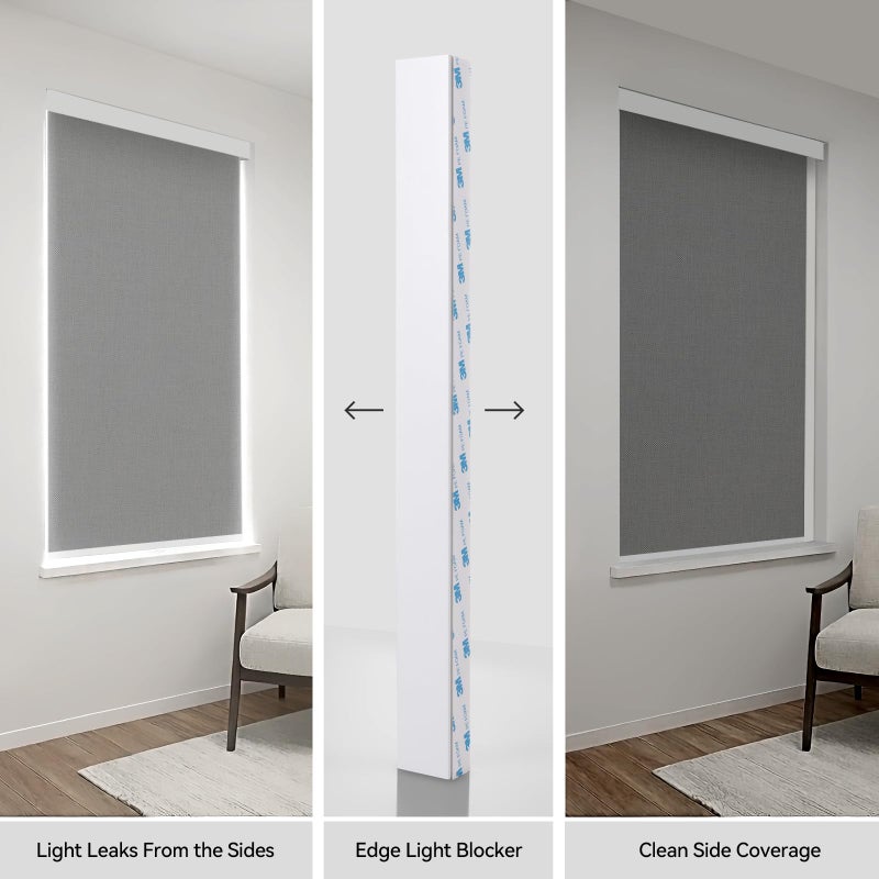 ZSTARR PVC Light Blockers Blackout Light Blockers Side Tracks for Window Shades and Blinds Side Tracks for Blackout Shades Easy to Instal Light Blocking Strips for Bedroom (White, 58",2Pcs) - Image 2