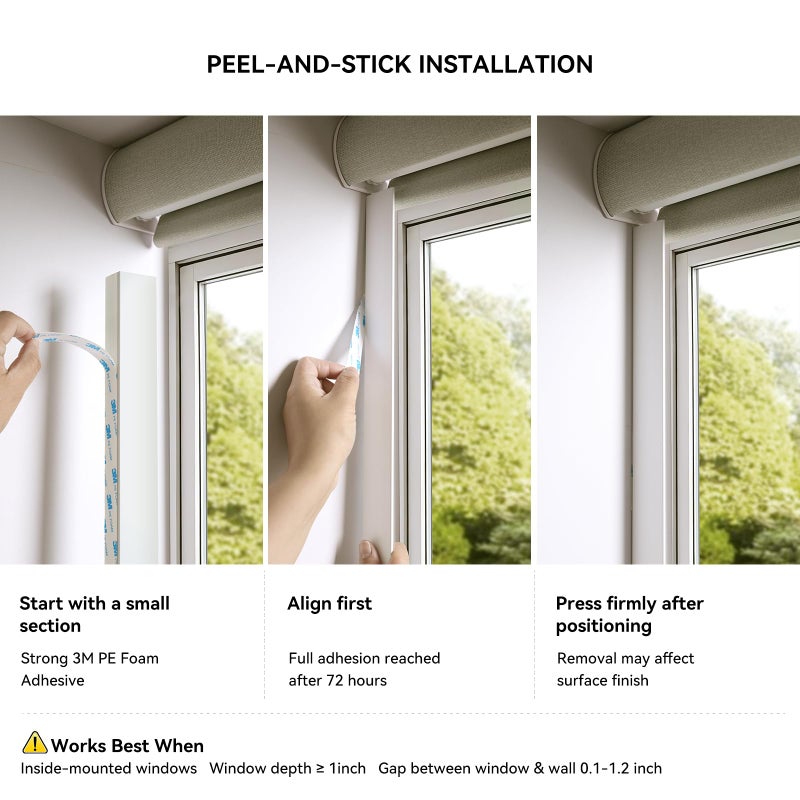 ZSTARR PVC Light Blockers Blackout Light Blockers Side Tracks for Window Shades and Blinds Side Tracks for Blackout Shades Easy to Instal Light Blocking Strips for Bedroom (White, 58",2Pcs) - Image 5