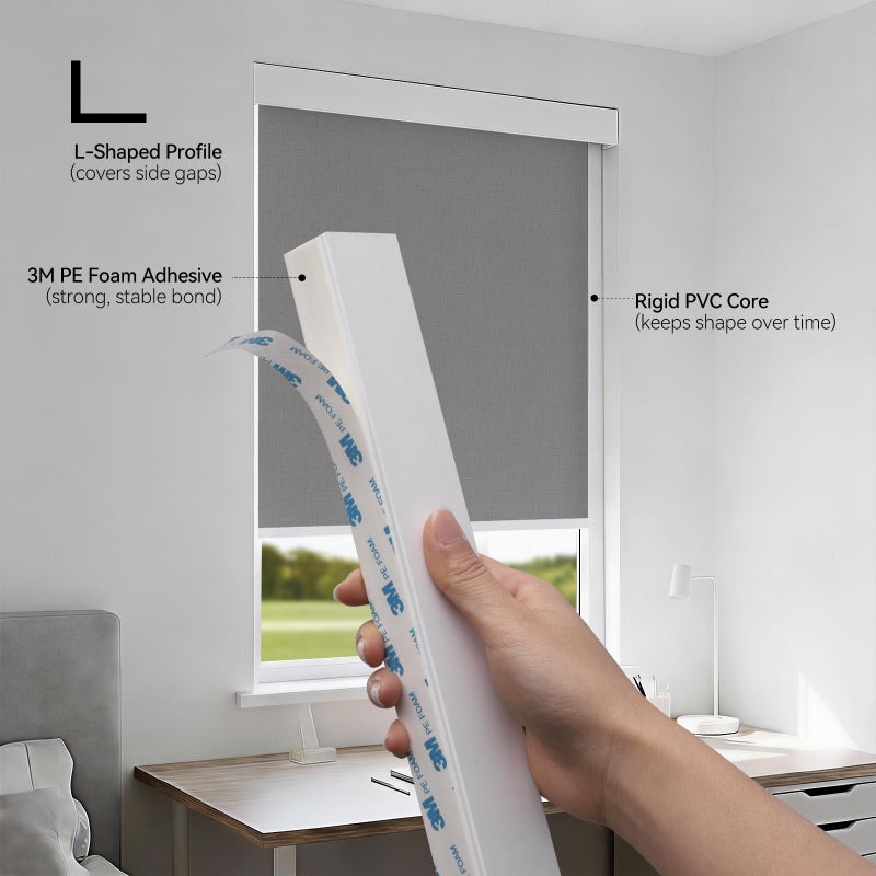 ZSTARR PVC Light Blockers Blackout Light Blockers Side Tracks for Window Shades and Blinds Side Tracks for Blackout Shades Easy to Instal Light Blocking Strips for Bedroom (White, 58",2Pcs) - Image 3