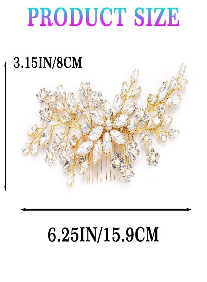 Unsutuo Crystal Bride Wedding Hair Comb Silver Rhinestone Flower Bridal Hair Pieces Pearl Wedding Hair Accessories for Women and Girls… (Gold) - Image 5
