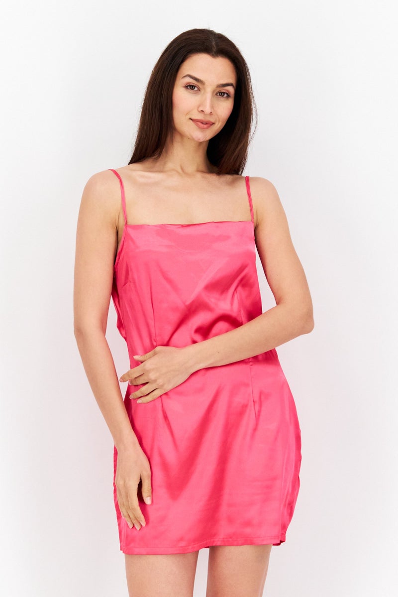 MISSY EMPIRE فستان ميني ساتان بسيط للنساء، وردي - Image 1