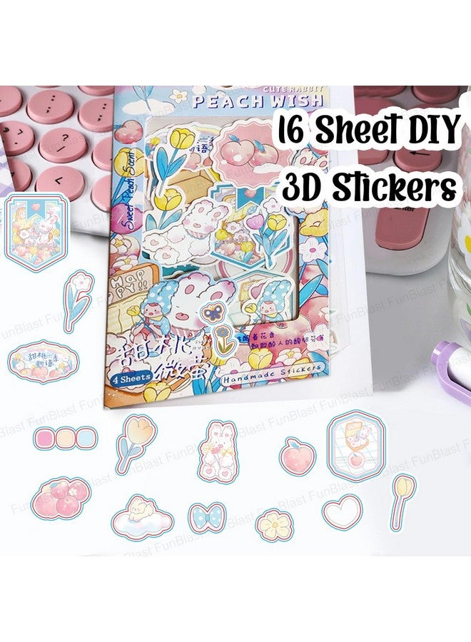 فنبلاست مجموعة ملصقات فان بلاست كاواي من بلاستيك بي في سي، 16 ورقة (100+ قطعة) ثلاثية الأبعاد للبنات، ملصقات جمالية، تدوين يوميات، سكرابوكينغ، لطيفة (Peachwish-4×4=16 ورقة ذاتية اللصق، حائط، 10 سم، 19 سم) - Image 4