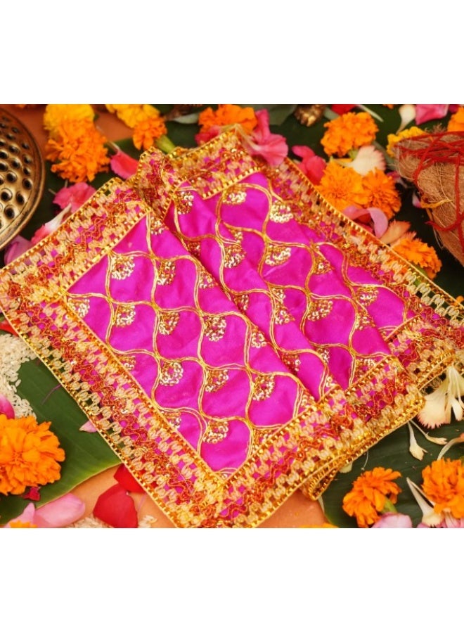 Aksharveda Mata Chunri – Pink with Decorative Work | Sacred Cloth for Navratri, Durga Puja and Daily Worship - Image 1