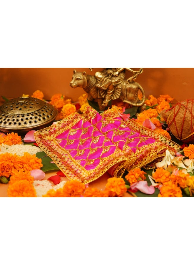 Aksharveda Mata Chunri – Pink with Decorative Work | Sacred Cloth for Navratri, Durga Puja and Daily Worship - Image 4